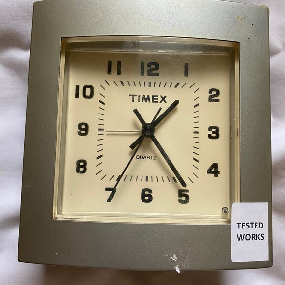 Timex Alarm Clock Table Time Piece Quartz Silver, Cream and Black Color Working - Picture 3 of 5